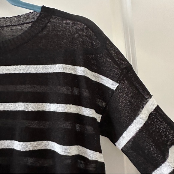Eileen Fisher Petite Crepe Black White Striped Top Linen Blend Women’s Size PP - Picture 9 of 16